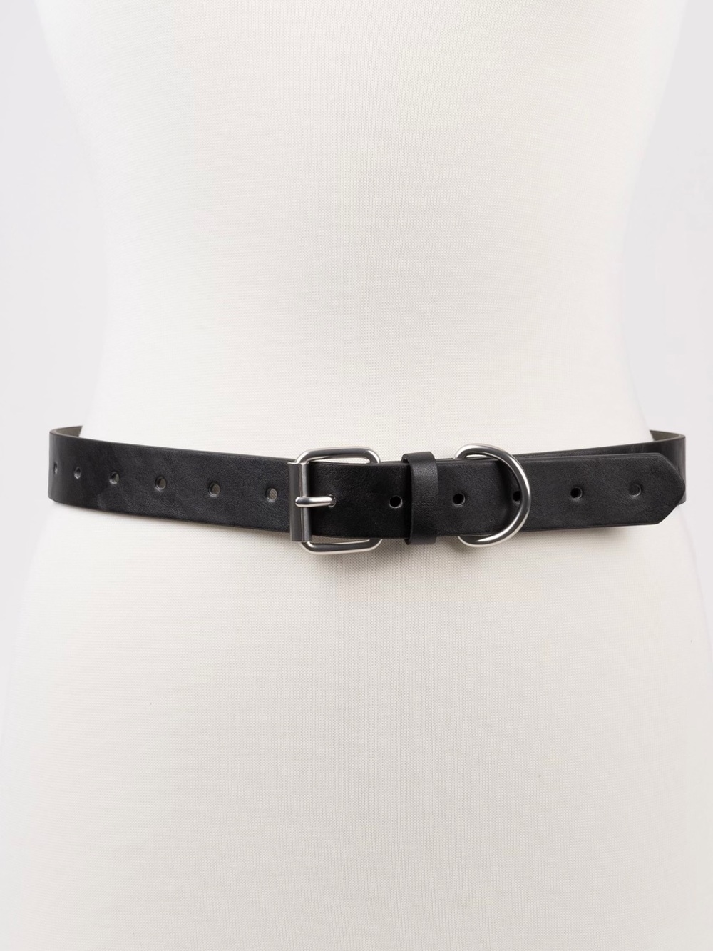 Black Roller Buckle Faux Leather Belt with Silver Buckle